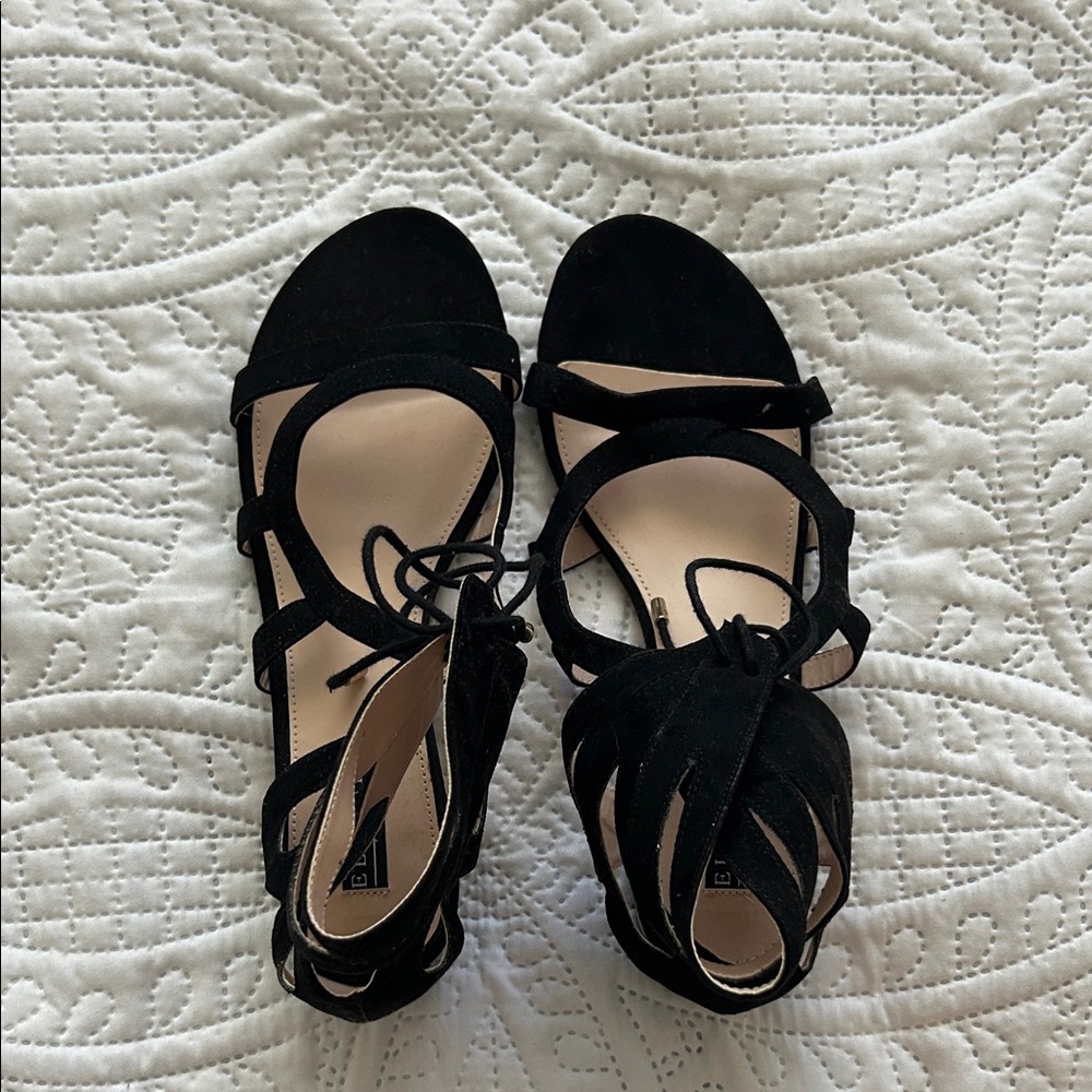 Eloquii Black Strappy Sandals with Ankle Straps